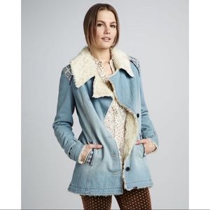 Free People denim fur-lines winter coat